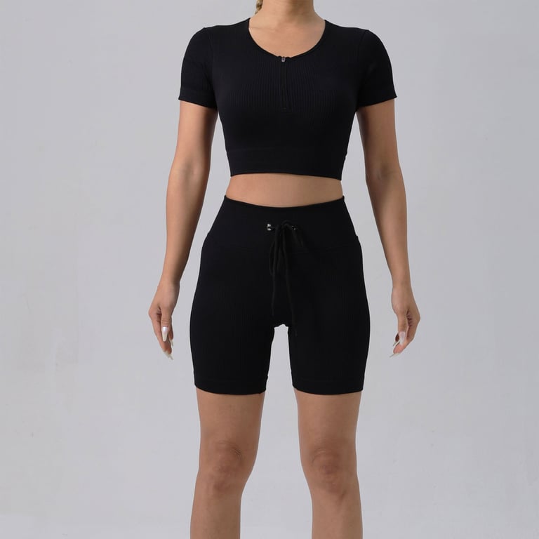 Women's Padded Running Bra & Ribbed Shorts Yoga Set | Quick-Dry thumbnail 15