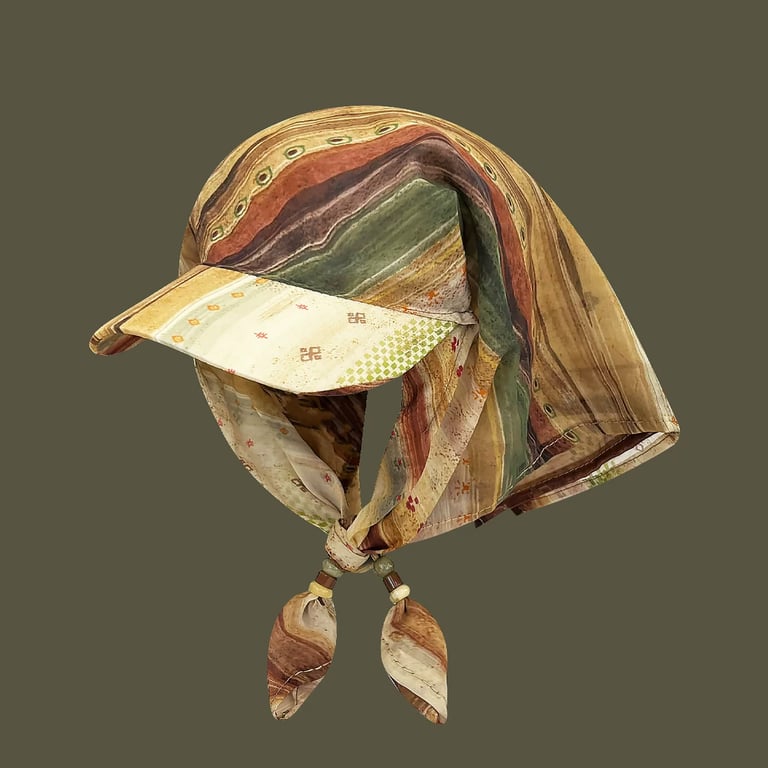 Retro Cashew-Print Beaded Tie-Band Headscarf Hat | Women's Sun Protection thumbnail 2