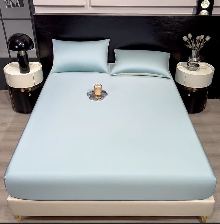 Summer Solid-Color Ice Silk Fitted Sheet | Cooling Bedding Canada thumbnail 3