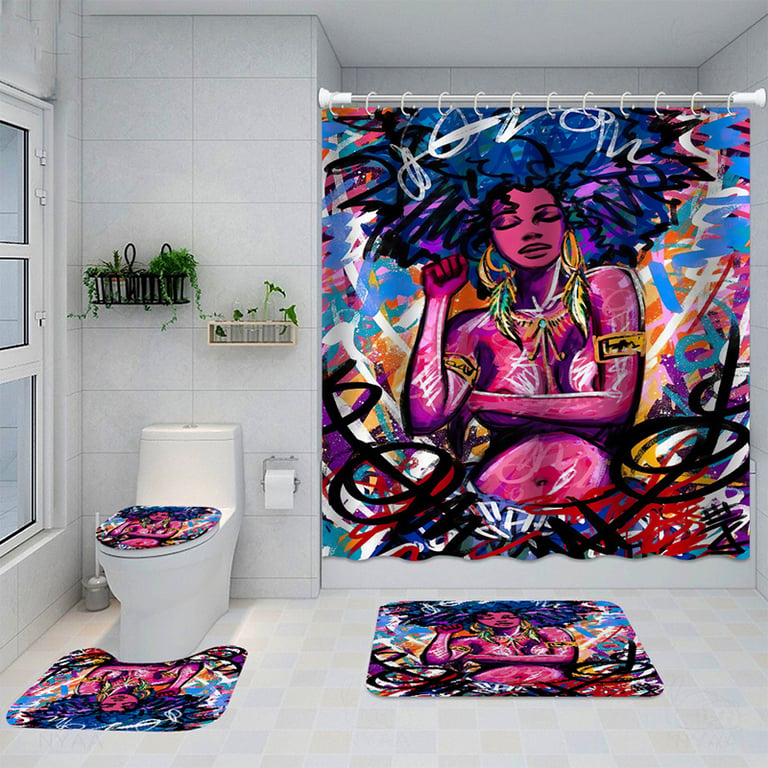 Artistic Shower Curtain 4-Piece Set with Bath Mats | Captain Fam thumbnail 13