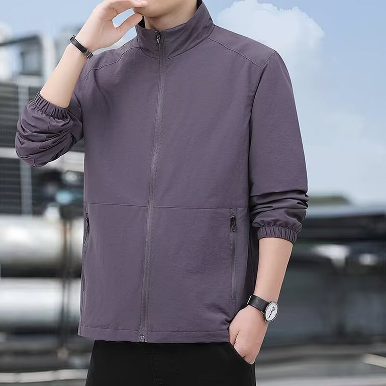 Men's Casual Stand-Up Collar Jacket | Lightweight Zip Windbreaker thumbnail 6