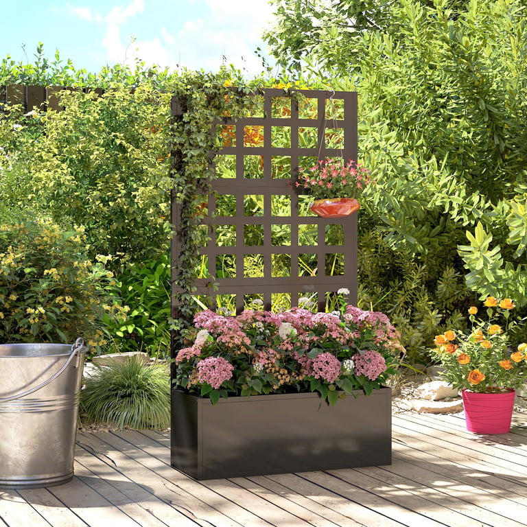 Galvanized Raised Garden Bed Planter Box with Trellis for Climbing Plants, Vegetable, Vines, 24" x 9" x 44.5", Black thumbnail 9