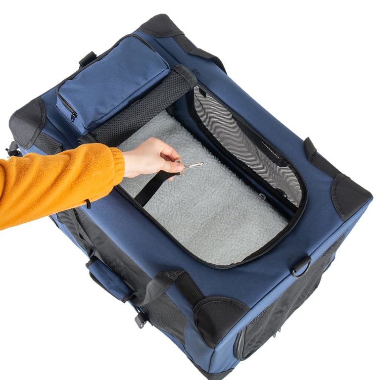 40   Soft Dog Crates Kennel, 3-Door Portable Folding Pet Carrier With Mesh Windows, Straps And Fleece Mat For Dogs, Cats, Rabbits, Meeting The Needs For Indoor, Outdoor, And Travel Use, Dark Blue thumbnail 6