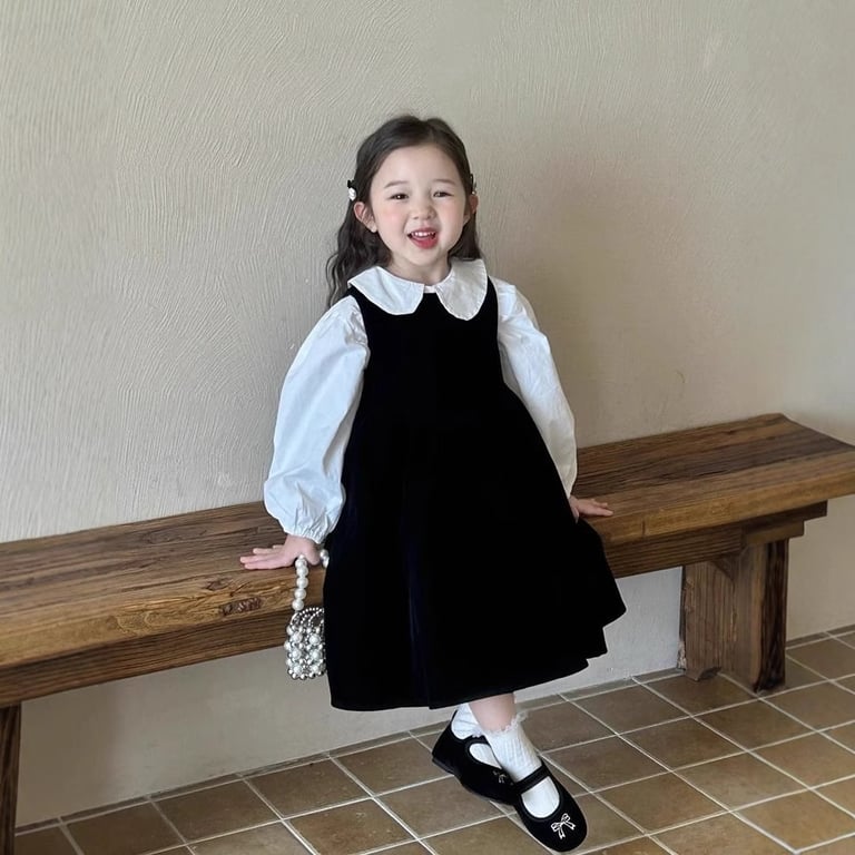 Children's Doll-collar Shirt And Black Vest Dress Set thumbnail 9
