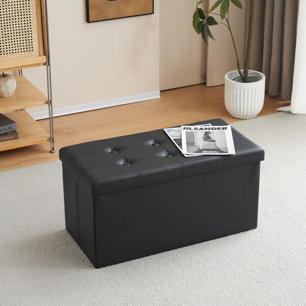Foldable Storage Ottoman Seat | Button Tufted Bench Toy Box Canada thumbnail 4
