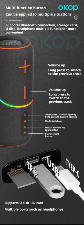 KP-806 Portable Bluetooth Speaker | Home & Kitchen Audio with RGB Lighting thumbnail 17