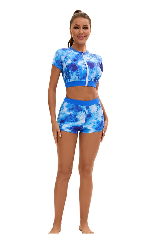 Women's Two-Piece High-Waist Swimsuit | Tie-Dye Crop Top & Shorts thumbnail 6