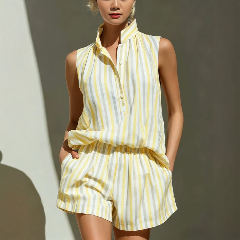 Sleeveless Striped Vest and Shorts Set | Casual Two-Piece Outfit thumbnail 5
