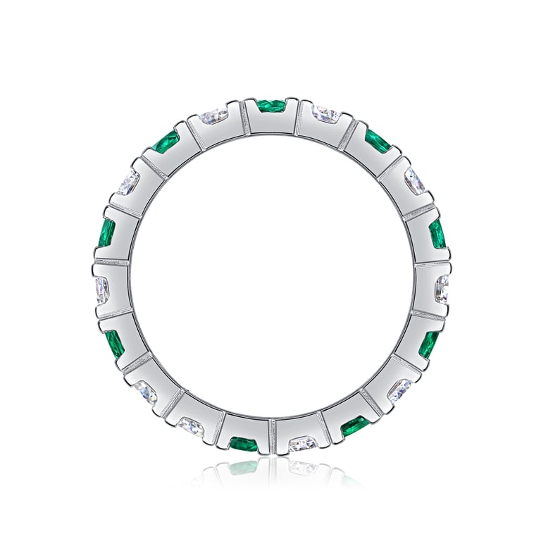 S925 Silver Platinum Eternity Ring | Green & White Gemstone Stackable thumbnail 4