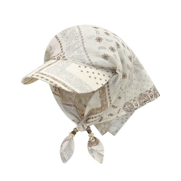 Retro Cashew-Print Beaded Tie-Band Headscarf Hat | Women's Sun Protection thumbnail 3