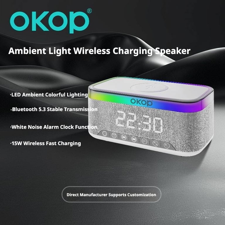 Bedside Alarm Clock with RGB Ambient Light | 15W Wireless Charging & Bluetooth Speaker thumbnail 20