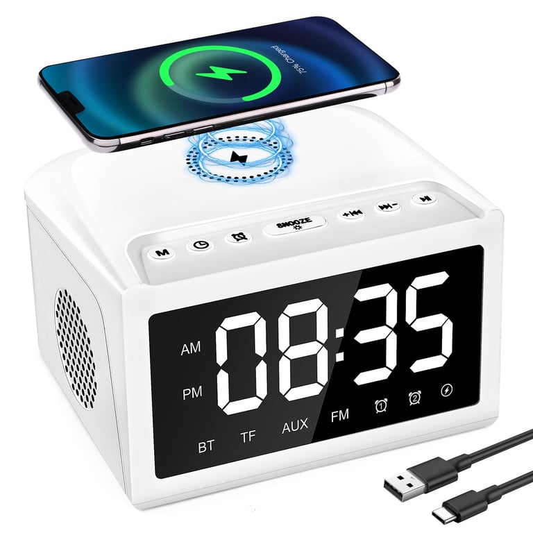Digital Alarm Clock Radio with Bluetooth Speaker & Qi Charging thumbnail 1