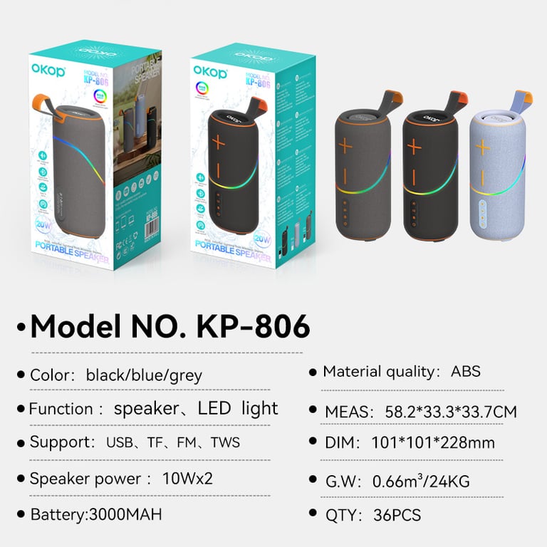 KP-806 Portable Bluetooth Speaker | Home & Kitchen Audio with RGB Lighting thumbnail 7