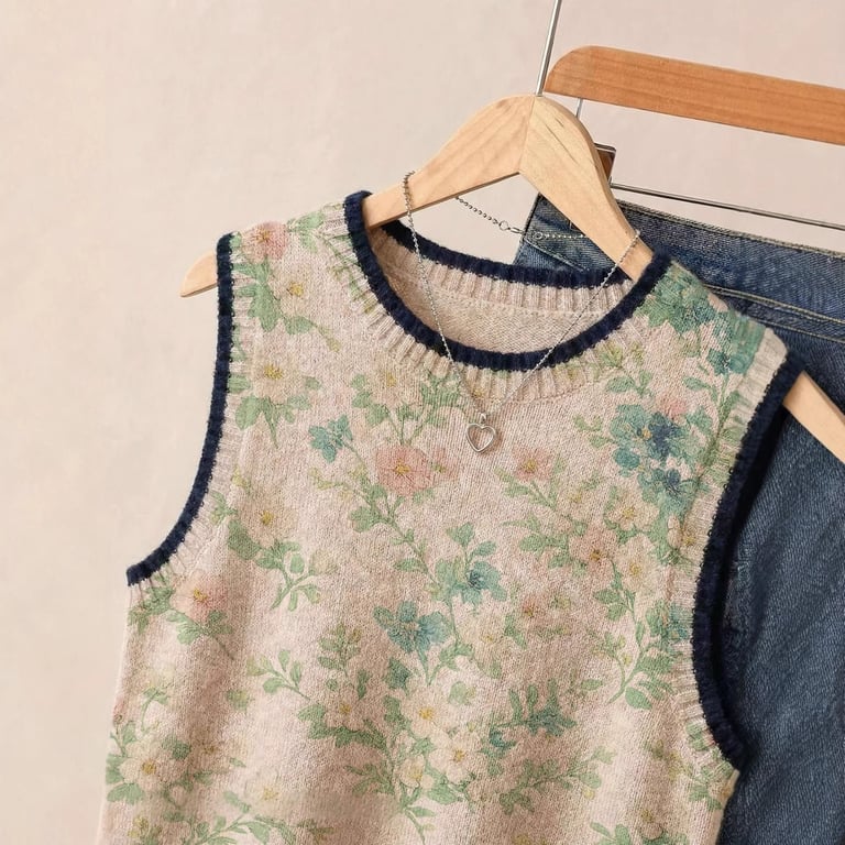 Women's Floral Knitted Vest | Loose-Fitting Sleeveless Sweater - image 1