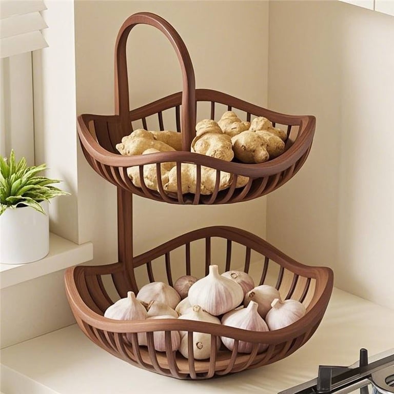 Kitchen Onion Ginger Garlic Basket Double-Layer Fruit Storage Rack