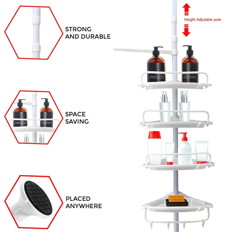 4-Tier Telescopic Bathroom Corner Shelf Rack | Shower Caddy Organizer thumbnail 11