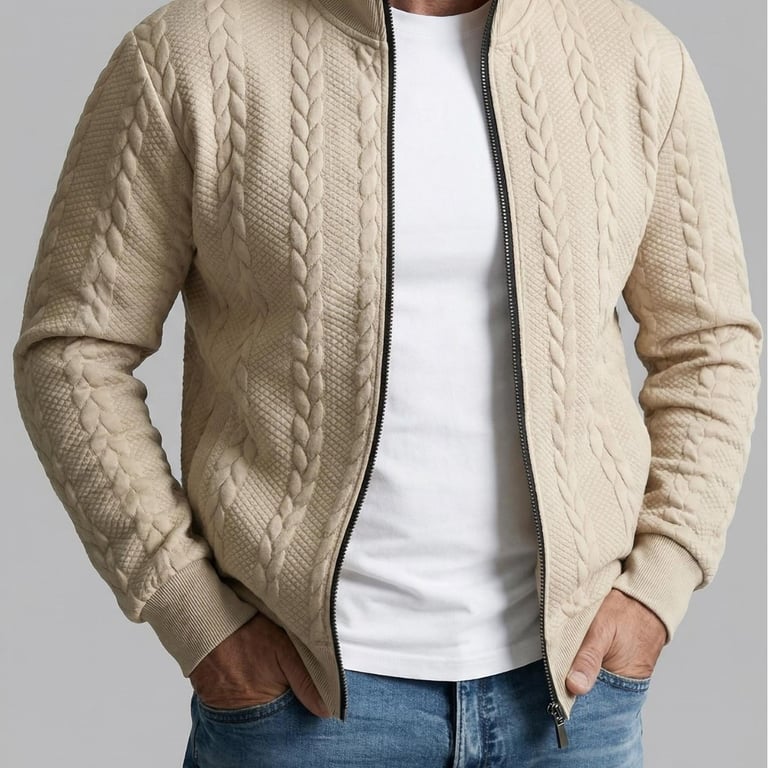 Men's Jacquard Stand-Neck Jacket | Textured Bomber Style Canada thumbnail 1