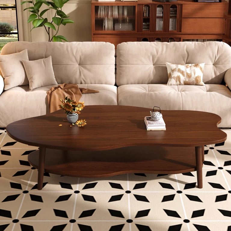 Cloud Coffee Table with Storage Shelf | Modern 2-Layer Design thumbnail 2