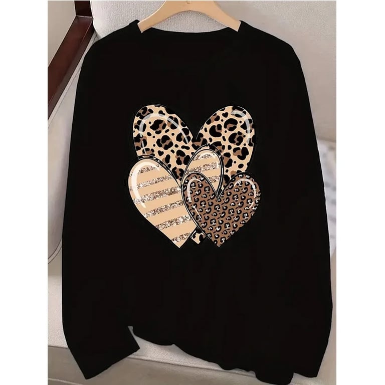 Women's Leopard Print & Bright Heart T-Shirt | Casual Style thumbnail 3