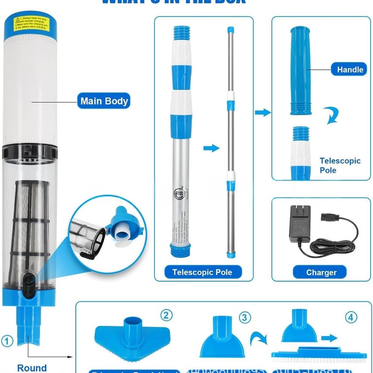 Cordless Wireless Pool Vacuum Cleaner | Telescopic Pole & Attachments thumbnail 8