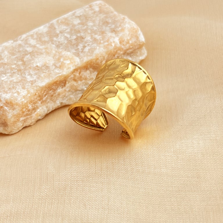 Gold Water-Wave Wide Band Ring | Adjustable Instagram-Style Metal Cuff thumbnail 3