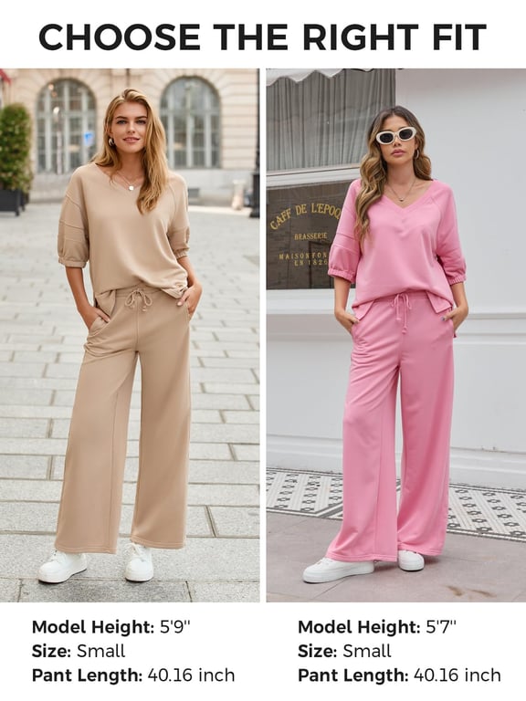 Women's 2 Piece Wide Leg Tracksuit Set | V Neck Casual Workout thumbnail 20