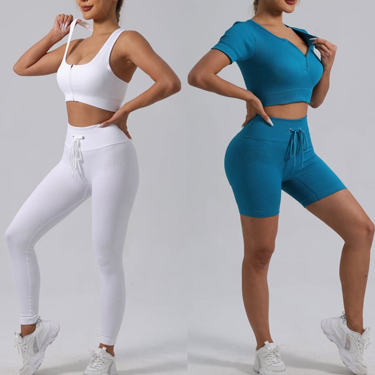 Women's Padded Running Bra & Ribbed Shorts Yoga Set | Quick-Dry thumbnail 16