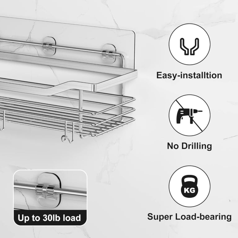 Set of 2 Stainless Steel Shower Shelves | No Drilling Required | Home & Kitchen Storage thumbnail 4