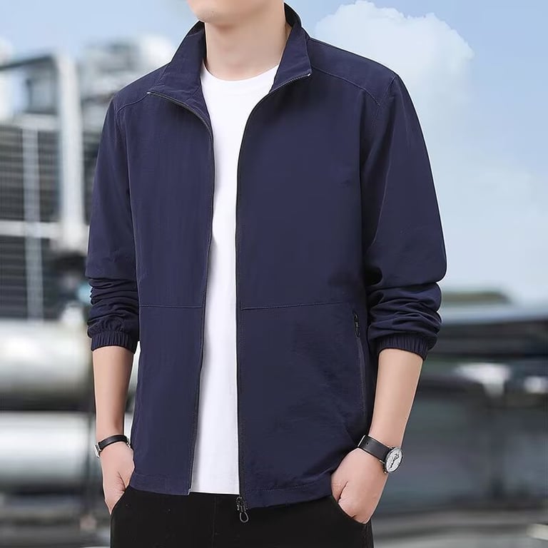 Men's Casual Stand-Up Collar Jacket | Lightweight Zip Windbreaker thumbnail 4