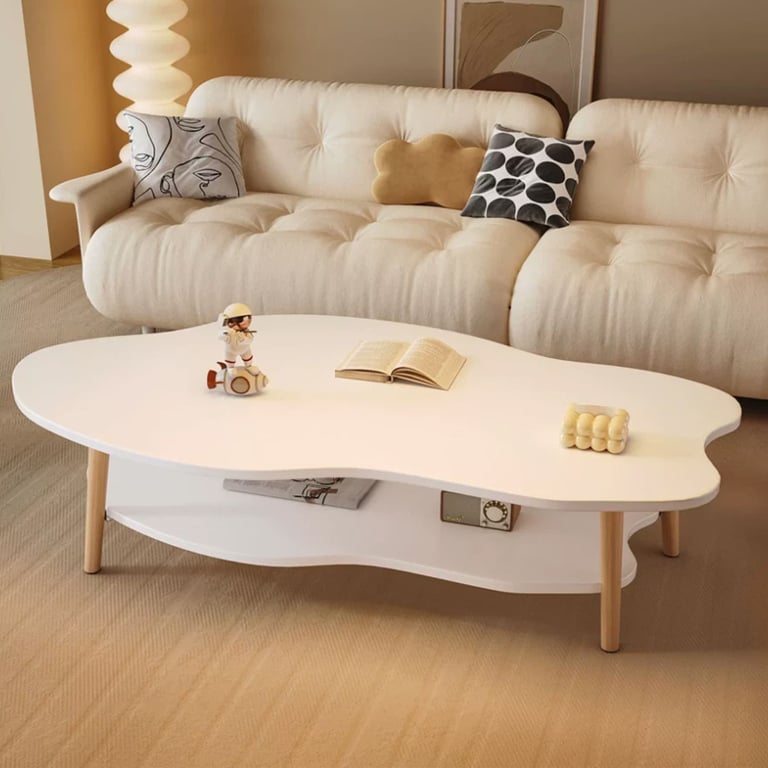 Cloud Coffee Table with Storage Shelf | Modern 2-Layer Design thumbnail 3