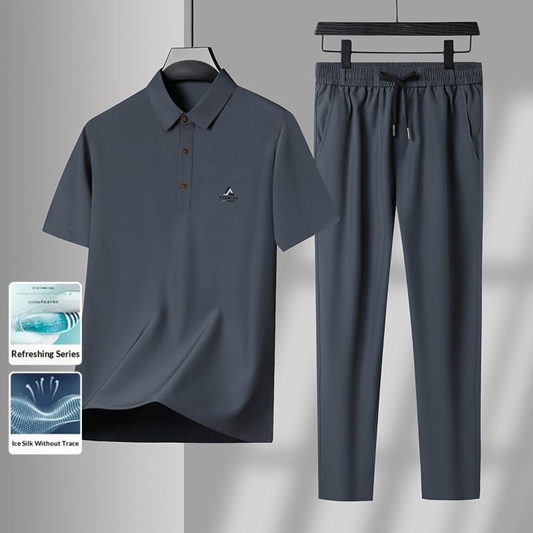 Men's Casual Sport Two-Piece Set | Ice Silk Polo & Pants thumbnail 14