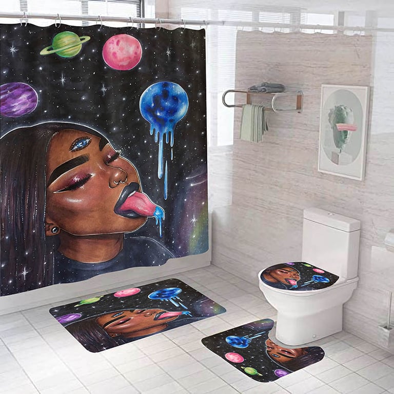 Artistic Shower Curtain 4-Piece Set with Bath Mats | Captain Fam thumbnail 18
