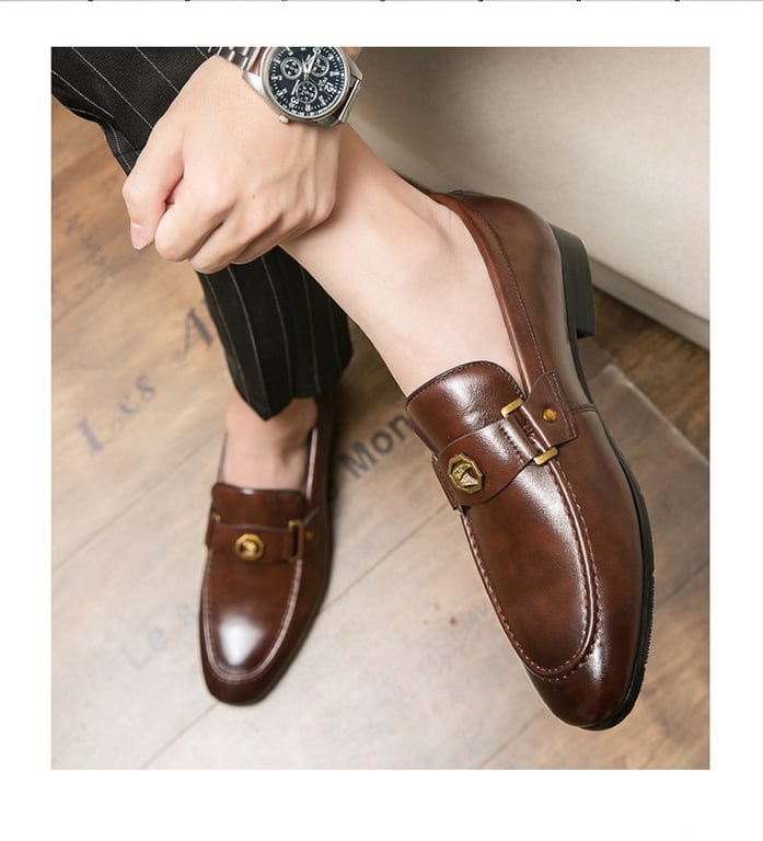 Men's Metal-Buckle Slip-On Loafers | European Style Dress Shoes thumbnail 12
