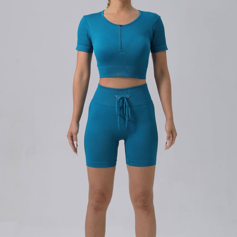 Women's Padded Running Bra & Ribbed Shorts Yoga Set | Quick-Dry thumbnail 7