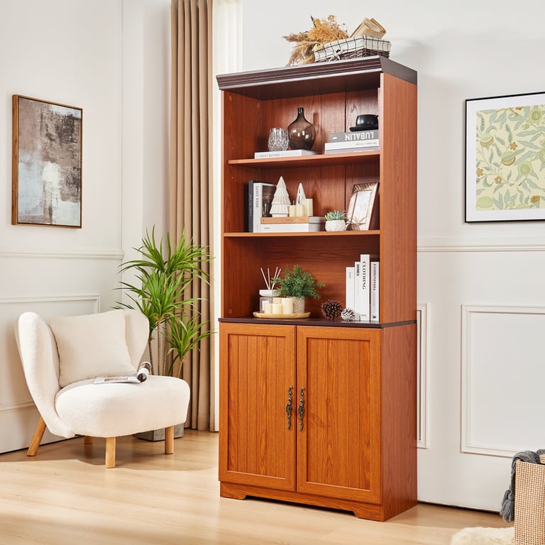 70.86in Tall Storage Cabinet 5-Tier Cube Display with Barn Doors | Home & Kitchen thumbnail 2