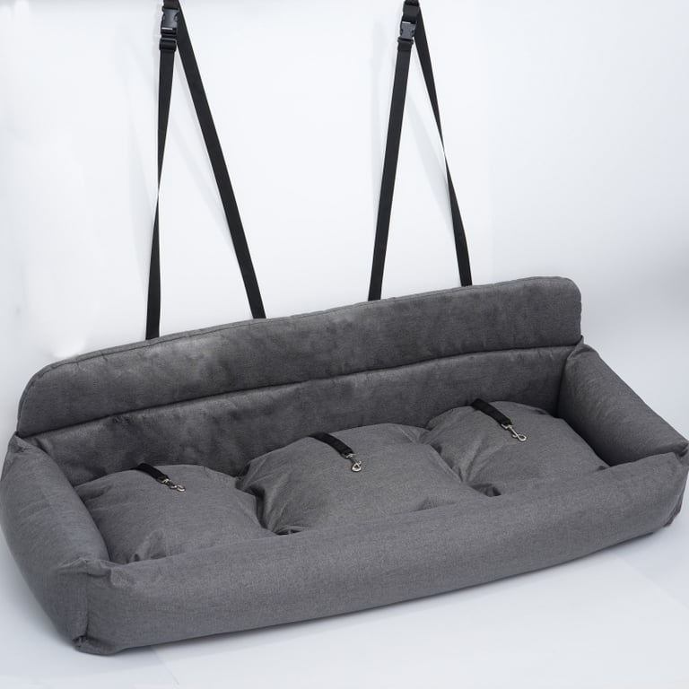 Rear-Seat Pet Bed for Cars | Dog Leash-Ready Safety Harness Clips
