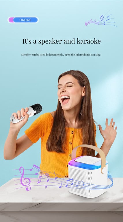 Karaoke Machine Bluetooth Speaker with 2 Wireless Mics & RGB Lights thumbnail 5