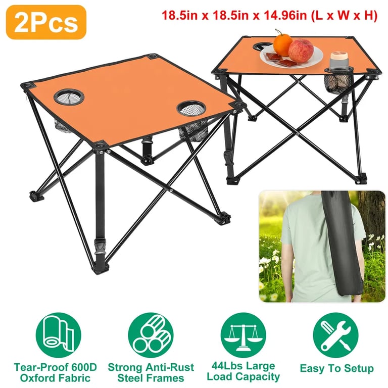 1Pc-2Pcs Options - Foldable Camping Table Portable Picnic Table Lightweight Travel Desk With 2 Cup Holders Carrying Bag thumbnail 4
