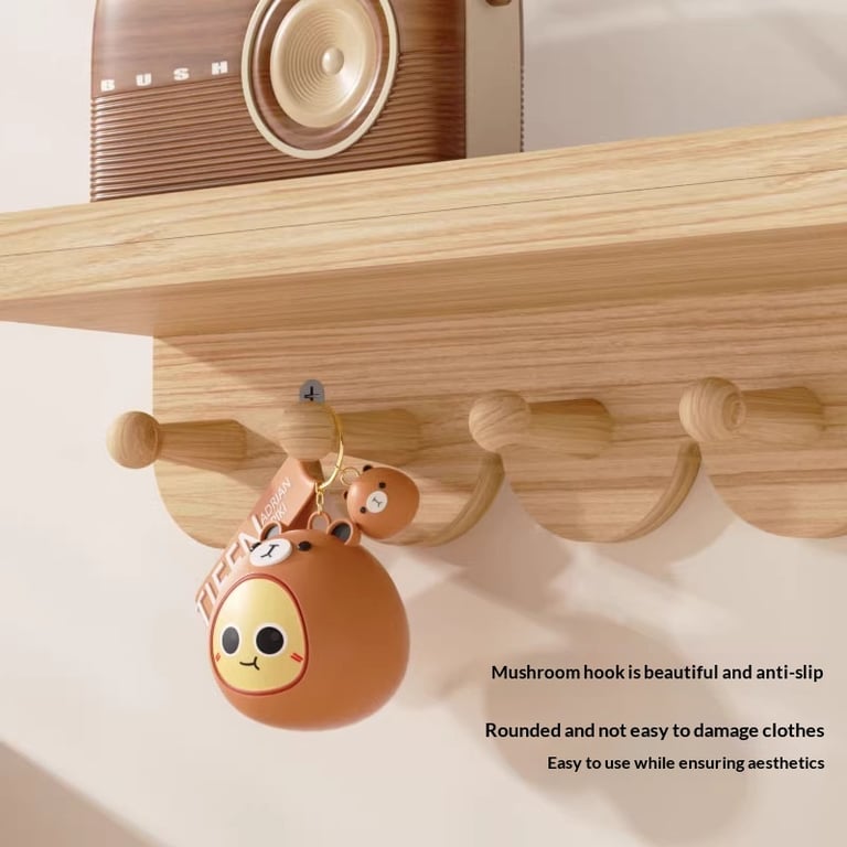 Wall-Mounted Shelf Solid Wood Coat Rack | Modern Home Storage thumbnail 5