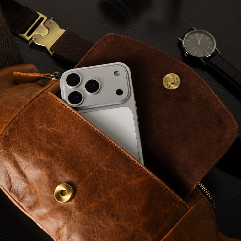 Retro Casual Vegetable Tanned Full-grain Leather Cowhide Chest Bag | Home & Kitchen thumbnail 7