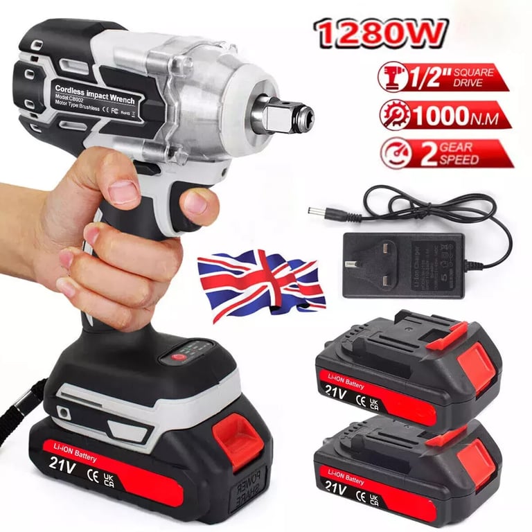 1000Nm Cordless Impact Wrench Drill Gun | 2 Battery Ratchet Driver thumbnail 7