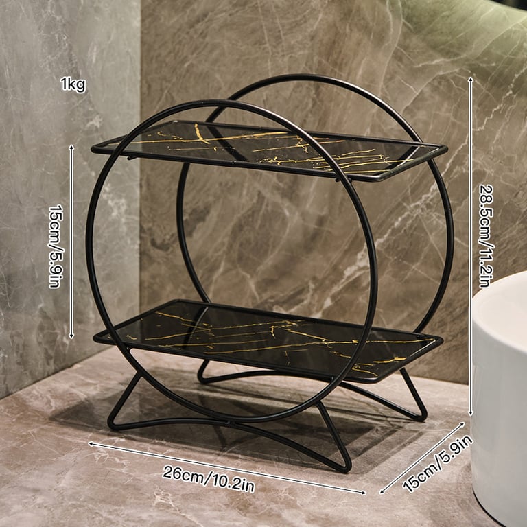 Double-Layer Bathroom Storage Organizer | Marble Caddy with Metal Frame thumbnail 3