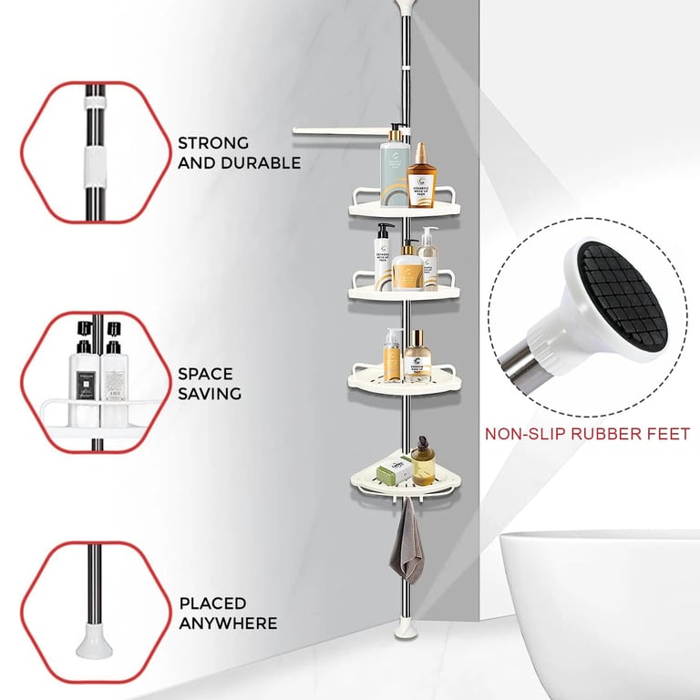 4-Tier Telescopic Bathroom Corner Shelf Rack | Shower Caddy Organizer thumbnail 10