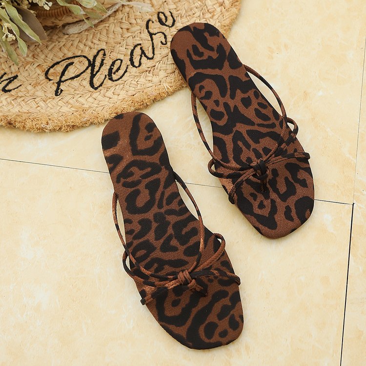 Leopard Print Square Toe Sandals | Summer Flat Heels Canada thumbnail 1