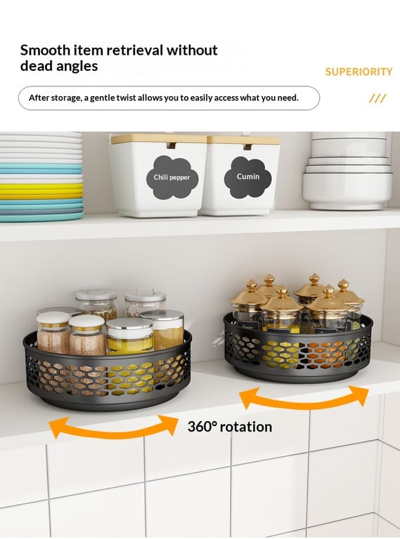 Rotating Spice Rack Carbon Steel Floor-Standing Kitchen Shelf thumbnail 10