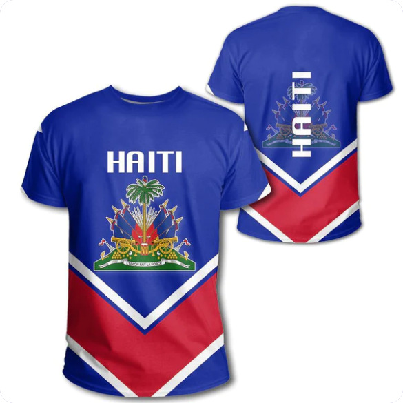 3D Sea Map Pattern T-Shirt For Men And Women | Haiti Flag Tee thumbnail 3
