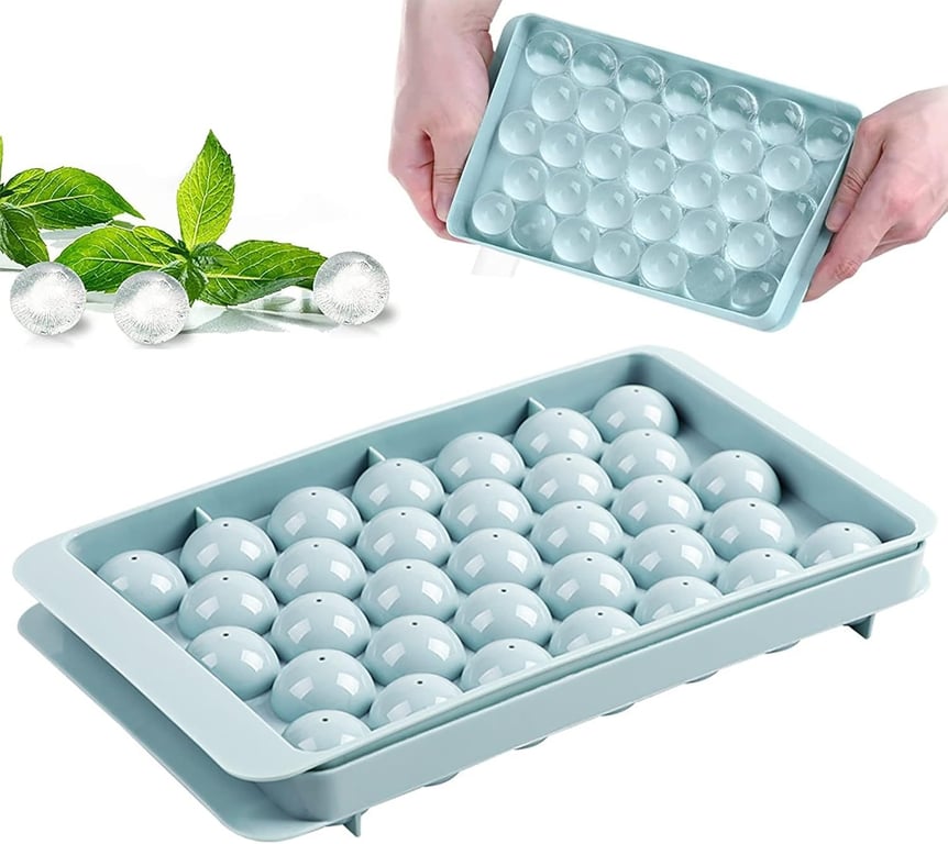 Ice Cube Tray With Lid | 33 Grids Ice Ball Maker Mould Round Easy Release thumbnail 2