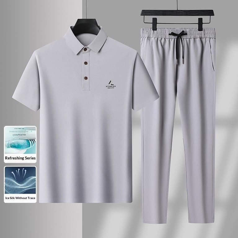 Men's Casual Sport Two-Piece Set | Ice Silk Polo & Pants thumbnail 12