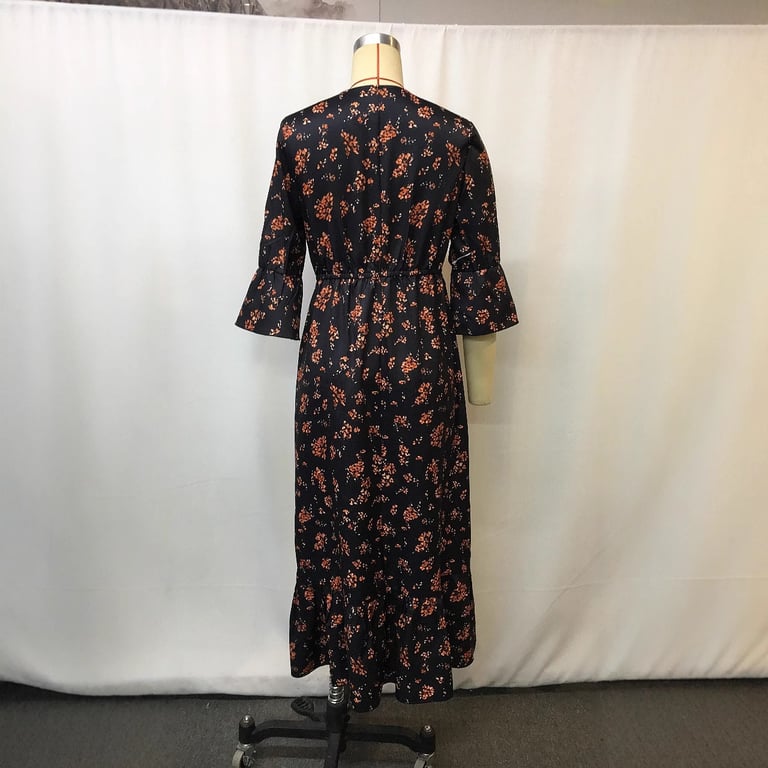 Floral Print Denim Patchwork Bohemian Maxi Dress | Women's thumbnail 2