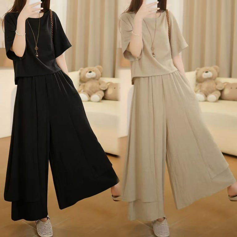 Elegant Two-Piece Women's Set: Crop Top & Wide-Leg Skirt-Trousers thumbnail 8